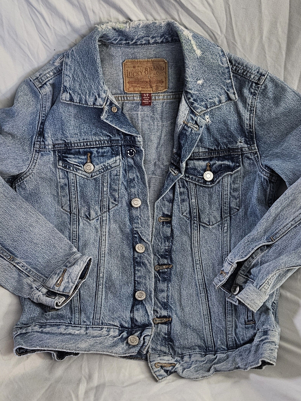 Lucky Brand Light Blue Denim Jacket with Black & White Patchwork